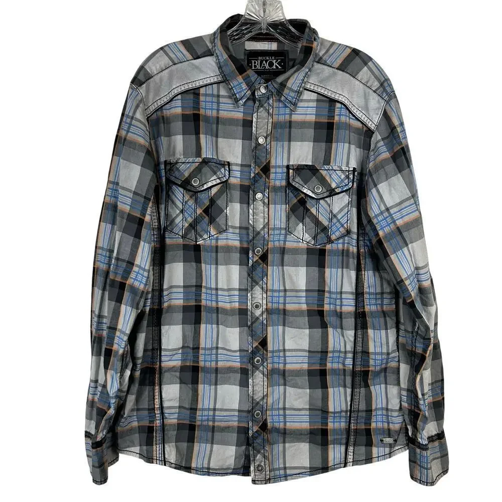 Buckle Black Mens Snap Front‎ Shirt Size Large Long Sleeve Plaid Western Flaw